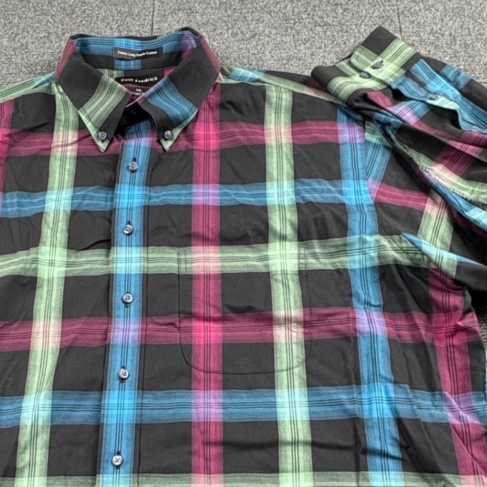 Paul Fredrick Mens XXL Classic Fit Plaid Button Down Shirt Long Staple Cotton